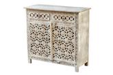 Antique Indian Jali Hand Carved Solid Wooden Cabinet Whitewash 97x40x92cm A0120